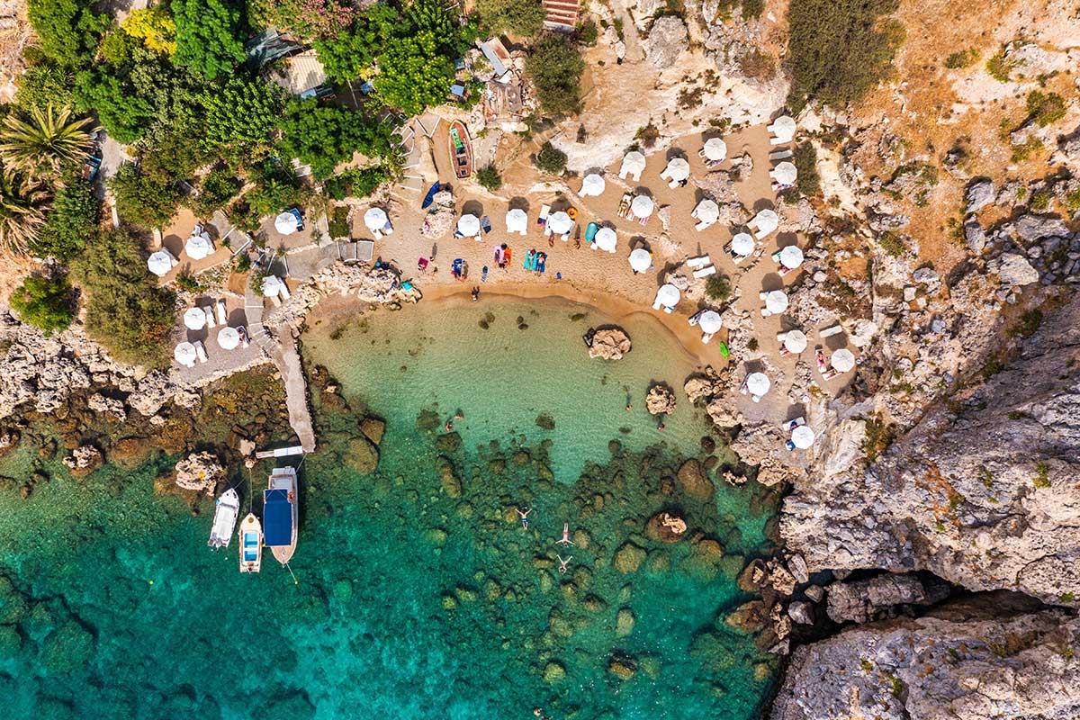 Greece Aerial view on St-Pauls bay in Lindos Rhodes island